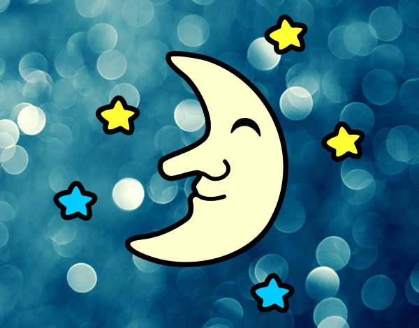 Desenho Lua com estrelas pintado por ImShampoo