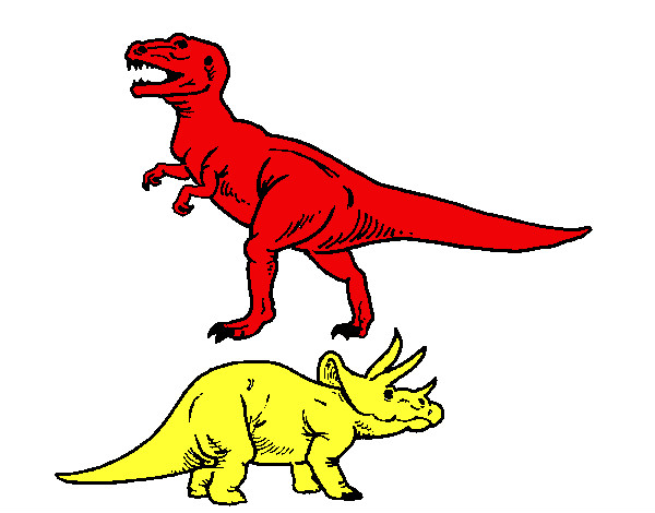 Desenho Tricerátopo e tiranossauro rex pintado por laykaua