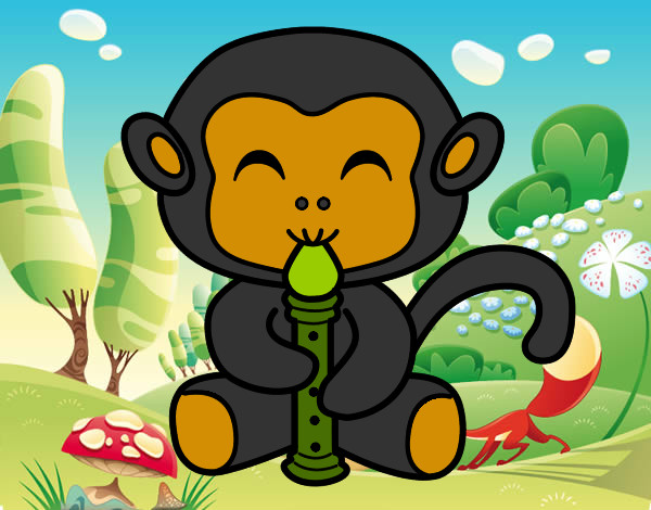Desenho Macaco flautista pintado por ImShampoo