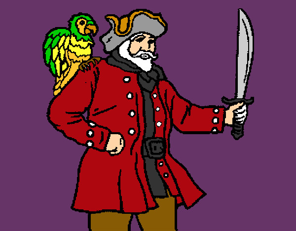 Desenho Pirata com um papagaio pintado por Marinha