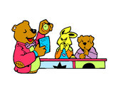 Desenho Professor urso e seus alunos pintado por nancy