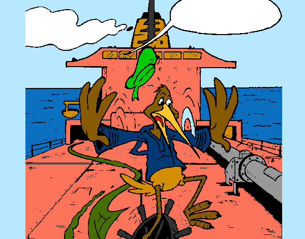 Desenho Cegonha num barco pintado por Marinha