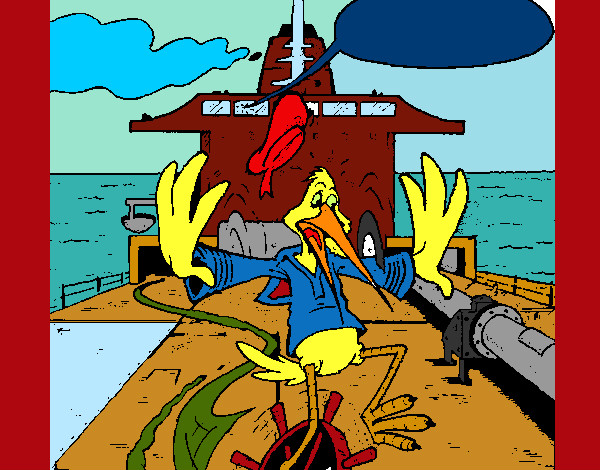 Desenho Cegonha num barco pintado por Miudinha