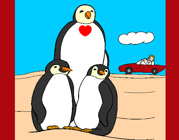 Desenho Familia pinguins pintado por Miudinha