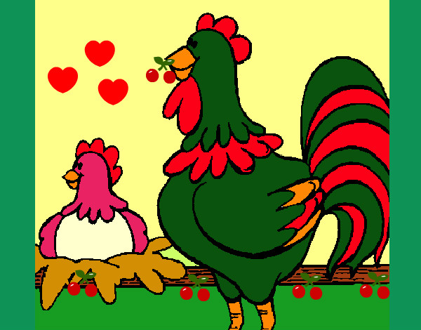 Desenho Galo e galinha pintado por Miudinha