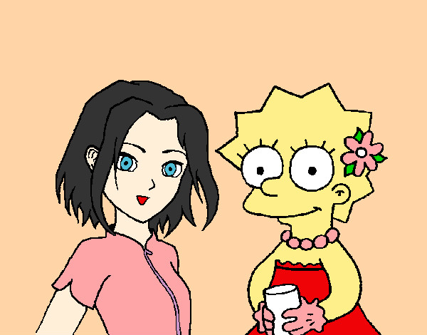 Desenho Sakura e Lisa pintado por Larih