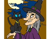 Desenho Bruxa e gato pintado por alaninha