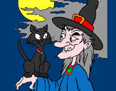 Desenho Bruxa e gato pintado por goncalopp
