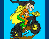Desenho Bruxa numa moto pintado por marianapat