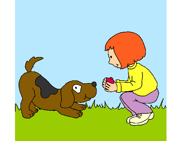 Desenho Menina e cão a brincar pintado por ImShampoo