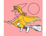 Desenho Bruxa em vassoura voadora pintado por laisbrito