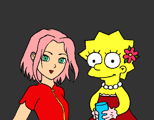 Desenho Sakura e Lisa pintado por ImShampoo