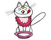 Desenho Gato a comer pintado por Bruna-2012