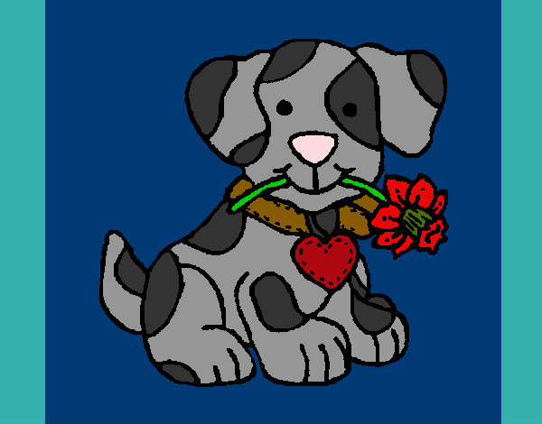 Desenho Filhote de cachorro com uma flor na boca pintado por drykaa