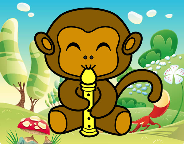 Desenho Macaco flautista pintado por johelma