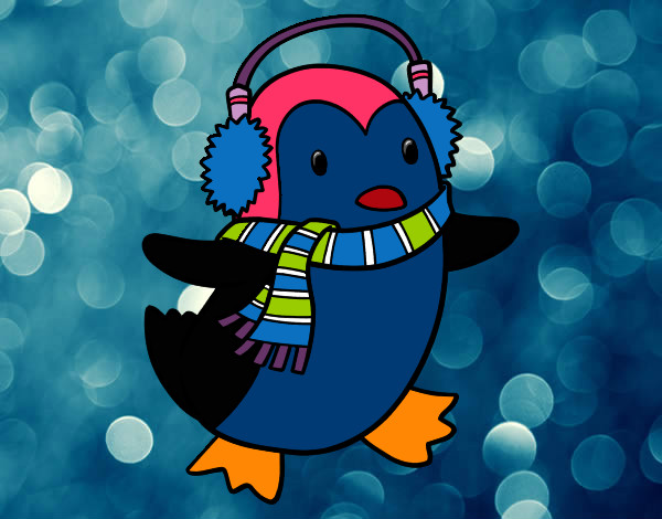 Desenho Pinguim com cachecol pintado por AnaLuisa