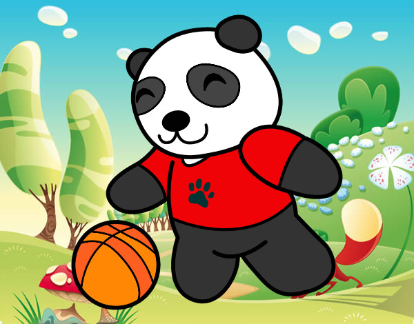Desenho Panda com bola pintado por ImShampoo