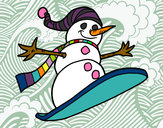 Desenho Boneco de neve descida em prancha de neve pintado por vividora