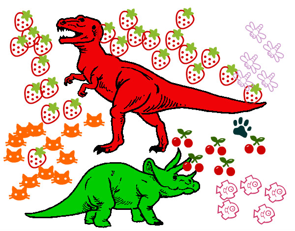 Desenho Tricerátopo e tiranossauro rex pintado por Matteo