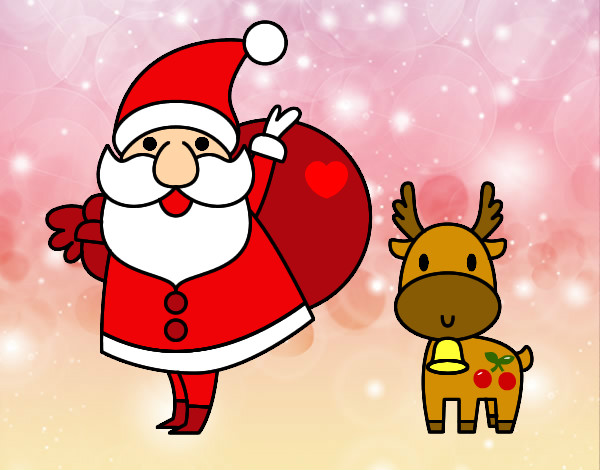 Desenho Papai Noel e um rena pintado por jadeloiro