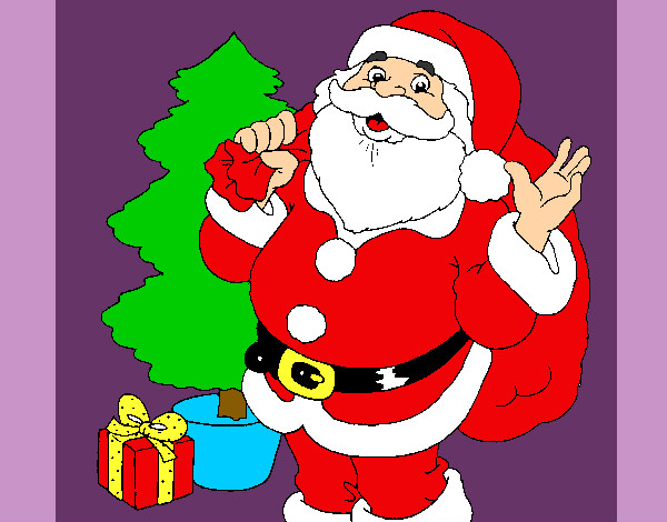 Desenho Santa Claus e uma árvore de natal pintado por lobisoma