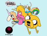 Desenho Jake, Finn, Princesa Bubblegum e Rainbow Lady pintado por MahLu