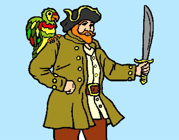 Desenho Pirata com um papagaio pintado por ImShampoo