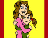Desenho Mãe e filha abraçaram pintado por Leal
