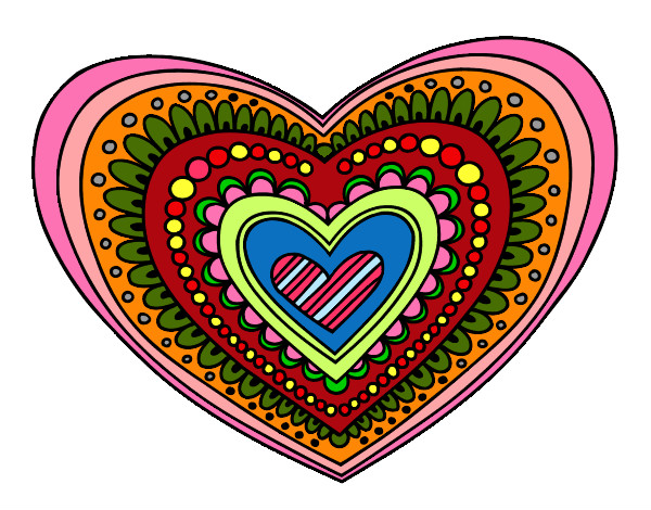 Desenho Mandala coração pintado por Elvira