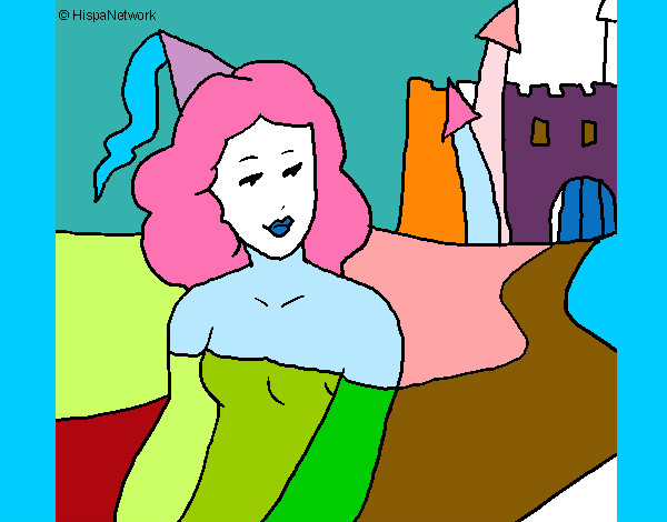 Desenho Princesa e castelo pintado por saracati