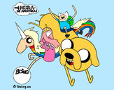 Desenho Jake, Finn, Princesa Bubblegum e Rainbow Lady pintado por Nutellah