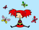 Desenho Menina com borboletas pintado por benfica