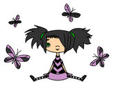 Desenho Menina com borboletas pintado por Guissa