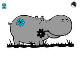 Desenho Hipopótamo com flores pintado por LarieNeto