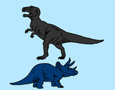 Desenho Tricerátopo e tiranossauro rex pintado por Nadim