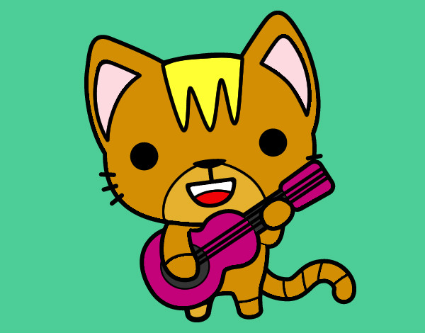 Desenho Gato guitarrista pintado por tatay