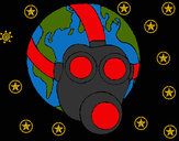Desenho Terra com máscara de gás pintado por Lupper