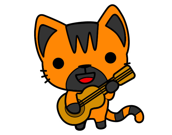 Desenho Gato guitarrista pintado por vitao