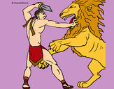 Desenho Gladiador contra leão pintado por ImShampoo