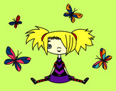 Desenho Menina com borboletas pintado por florzinha