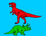 Desenho Tricerátopo e tiranossauro rex pintado por samuca
