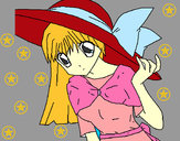 Desenho Menina com chapéu pamela pintado por Marjory