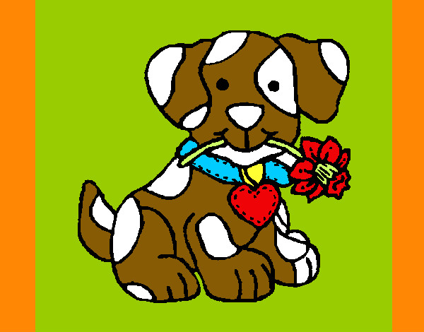 Desenho Filhote de cachorro com uma flor na boca pintado por desenhar43