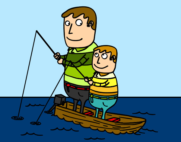 Desenho Pai e filho de pesca pintado por esthercgp