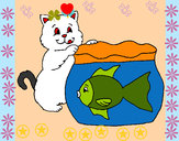 Desenho Gato e peixe pintado por Mynie
