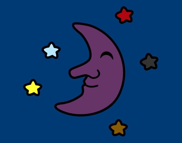 Desenho Lua com estrelas pintado por alicelima