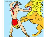 Desenho Gladiador contra leão pintado por esneik