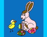 Desenho Pinto, coelhito e ovinhos pintado por patrcia