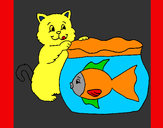 Desenho Gato e peixe pintado por maycom