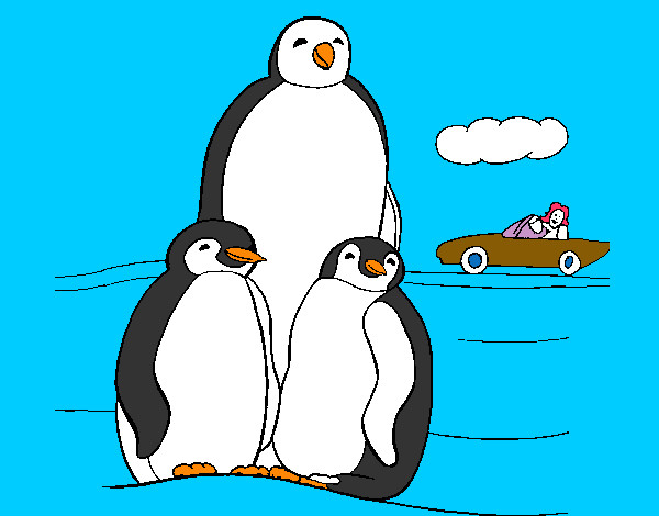 Desenho Familia pinguins pintado por dantas